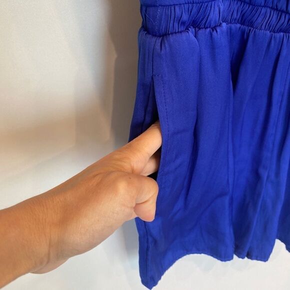 Loft V Neck Keyhole Back Silky Romper Royal Blue - Picture 8 of 10